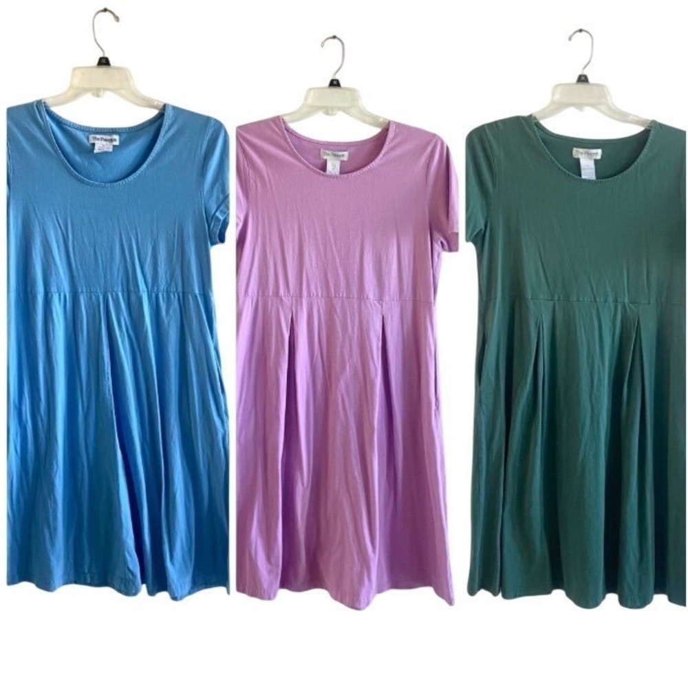 VTG The Paragon LOT 3 Cotton Knit Midi Dresses XL Blue Purple Green Short Sleeve